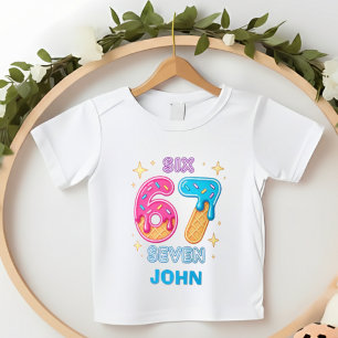 Custom 6 7 Kids Birthday Sweet Doughnut Ice Cream  T-Shirt