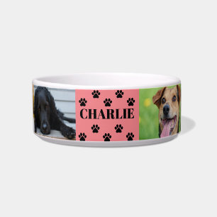 Custom 6 Pet Photo Collage Dog Name Bowl