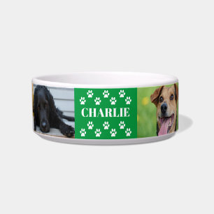 Custom 6 Pet Photo Collage Dog Name green Bowl