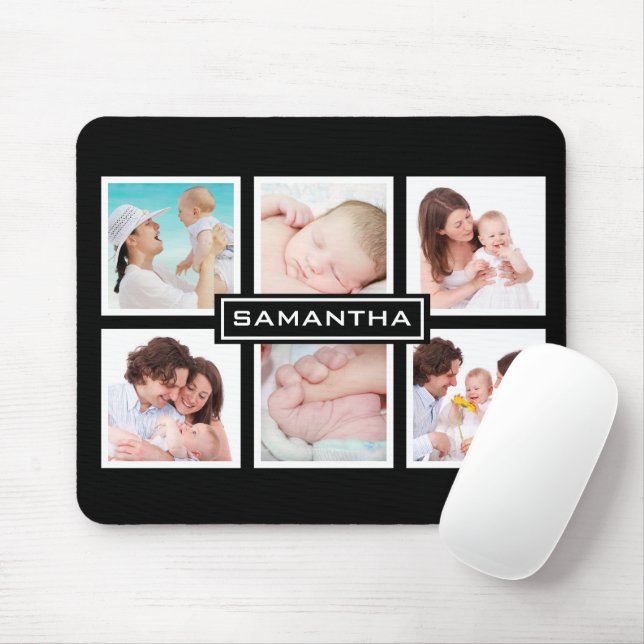 Custom 6 Photo Collage Personalised Black Mouse Pad (With Mouse)