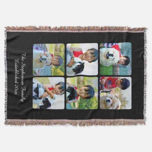 Custom 6 Photo Collage Vertical Mosaic Picture Throw Blanket (Front)