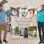 Custom 6 Photo Loved Beyond Words Beige Fleece Blanket<br><div class="desc">Create your own fleece blanket in loving memory of someone special. The title reads "loved beyond words, missed beyond measure" in elegant handwritten script and modern uppercase print. The photo template is set up ready for you to add 6 of your treasured photos and you can also add your own...</div>