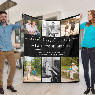 Custom 6 Photo Loved Beyond Words Black Fleece Blanket