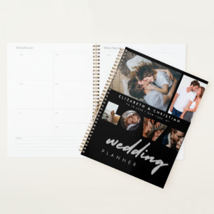 Custom 6 Photos Black White Love Script Wedding Planner
