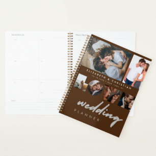 Custom 6 Photos Brown Love Script Wedding Planner