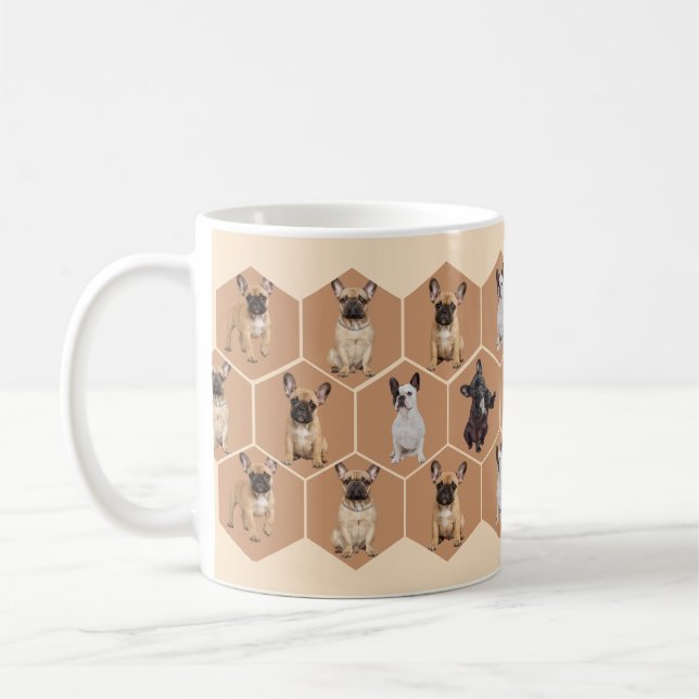 Custom 6 Photos French Bulldog Honeycomb Pattern  Coffee Mug (Left)