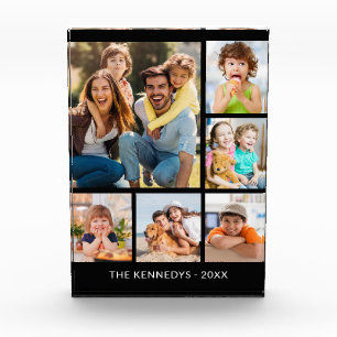 Custom 6 Picture Collage Family Name Minimalist   Photo Block