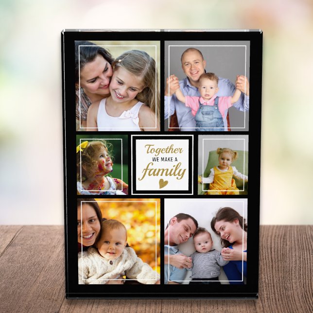 Custom 6 Picture Collage Family Quote Black Photo Block (Creator Uploaded)