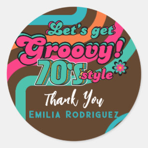 Custom 70's Retro Disco Birthday Boogie Groovy  Classic Round Sticker
