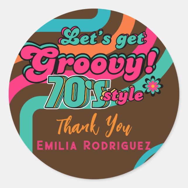 Custom 70's Retro Disco Birthday Boogie Groovy  Classic Round Sticker (Front)