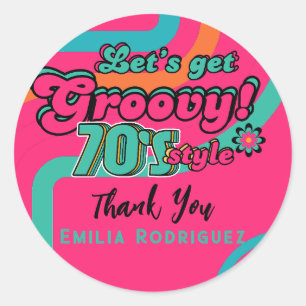 Custom 70's Retro Disco Birthday Boogie Groovy  Classic Round Sticker