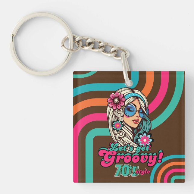 Custom 70's Retro Disco Birthday Boogie Groovy  Key Ring (Front)