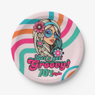 Custom 70's Retro Disco Birthday Boogie Groovy  Paper Plate