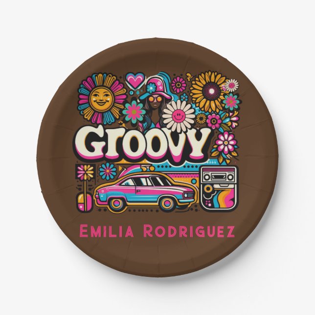 Custom 70's Retro Disco Birthday Boogie Groovy  Paper Plate (Front)