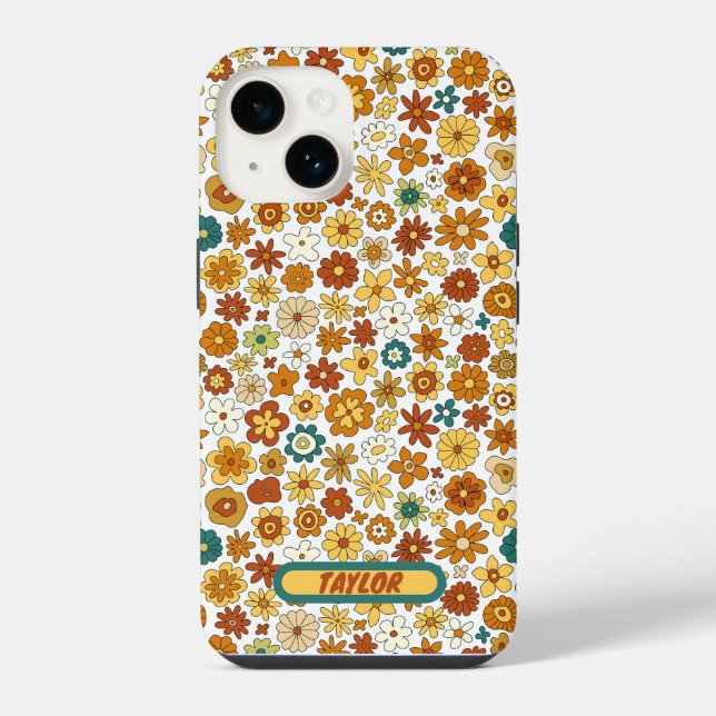 Custom 70s Retro Flower Groovy Pattern,Groovy  iPhone Case (Back)