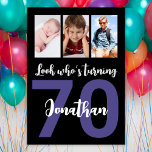 Custom 70th Birthday Black Modern Photo Collage Invitation<br><div class="desc">Put a smile on a face with this custom 70th birthday modern black script photo collage Invitation for him. You can add cute childhood photos or anything you like. - Simply click to personalise this design 🔥 My promises - This design is unique and is designed with you in mind...</div>