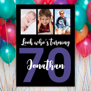 Custom 70th Birthday Black Modern Photo Collage Invitation