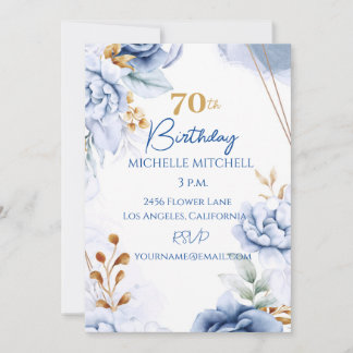 Custom 70th Birthday Blue Gold                   Invitation