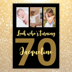 Custom 70th Birthday Gold Modern Photo Collage Invitation