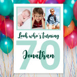 Custom 70th Birthday Green Script Photo Collage Invitation<br><div class="desc">Put a smile on a face with this custom 70th birthday modern green script photo collage Invitation. You can add cute childhood photos or anything you like. - Simply click to personalise this design 🔥 My promises - This design is unique and is designed with you in mind 🙏 Thank...</div>
