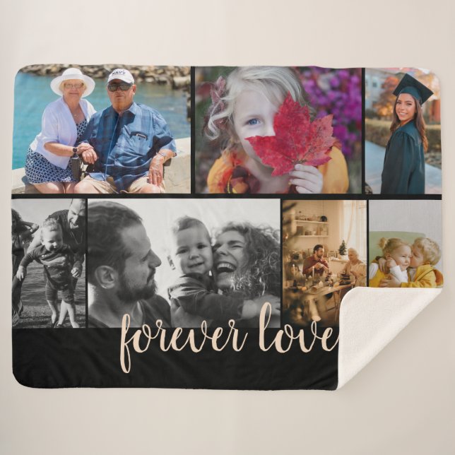 Custom 7 Photo Collage Forever Love Sherpa Blanket (Front (Horizontal))