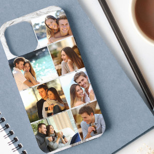 Custom 7 Photo Collage Grey Marble Case-Mate iPhone Case