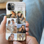 Custom 7 Photo Collage on Grey Marble Case-Mate iPhone Case<br><div class="desc">Modern photo collage iPhone case which you can personalise with 7 of your favourite photos and your name. The template is set up ready for you to add your photos, working top to bottom on the left side, then top to bottom on the right side. The design has a stylish...</div>