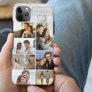 Custom 7 Photo Collage on Grey Marble Case-Mate iPhone Case