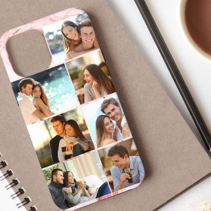 Custom 7 Photo Collage Pink Marble Case-Mate iPhone Case