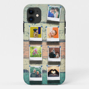 Custom 7 Photo Collage Vintage Wood Planks Trendy Case-Mate iPhone Case