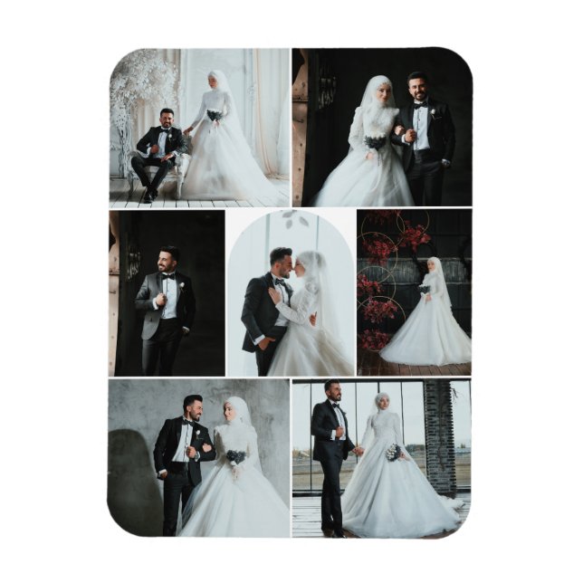 Custom 7-Photo Wedding Collage Magnet (Vertical)
