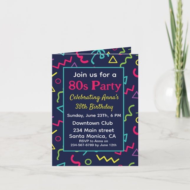 Custom 80s 90s Retro Neon Birthday Party  Invitation (Front)