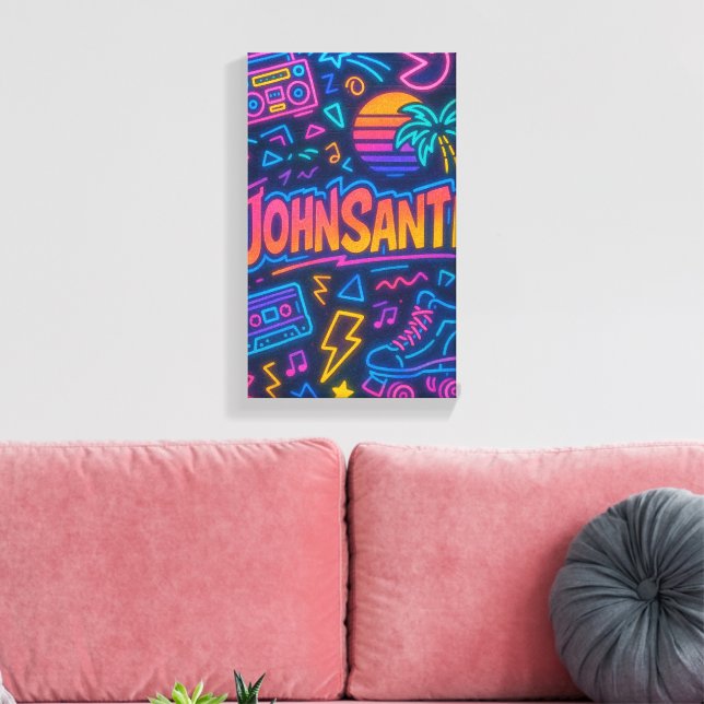 Custom 80s Retro Neon Name Poster – John Santi Canvas Print (Insitu(LivingRoom))