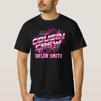 Custom 80s Synthwave Chrome Cousin Crew Matching T-Shirt
