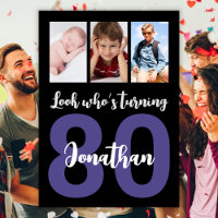 Custom 80th Birthday Black Modern Photo Collage