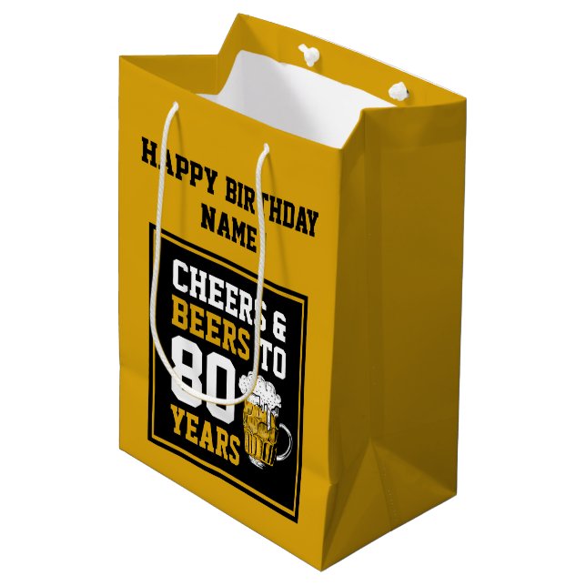 Custom 80th Birthday Cheers & Beers to 80 Years Medium Gift Bag (Front Angled)