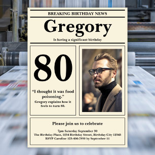 Custom 80th Birthday Funny Quote Retro Newspaper Invitation