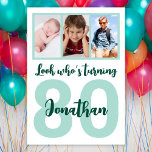 Custom 80th Birthday Green Script Photo Collage Invitation<br><div class="desc">Put a smile on a face with this custom 80th birthday modern green script photo collage Invitation. You can add cute childhood photos or anything you like. - Simply click to personalise this design 🔥 My promises - This design is unique and is designed with you in mind 🙏 Thank...</div>