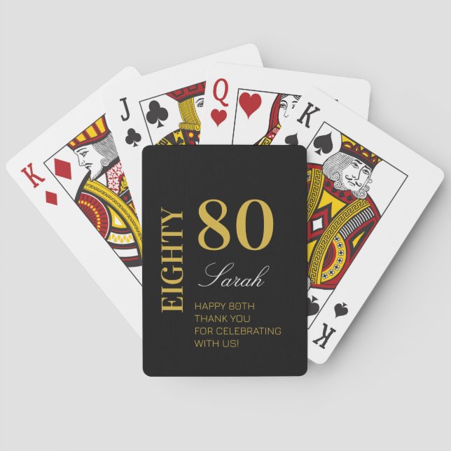 Custom 80th Birthday Modern Chic Black Gold Party  Playing Cards (Back)