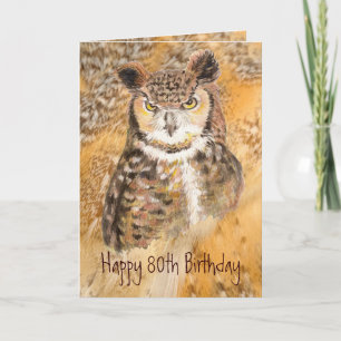 Custom 80th Birthday,  Owl Wild & Crazy Card