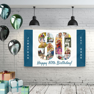 Custom 80th Birthday Party Photo Collage Banner