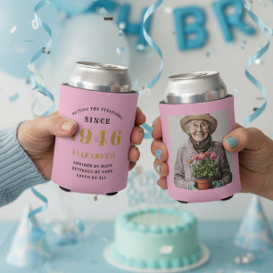 Custom 80th Birthday Pink Gold With Photo Can Cooler