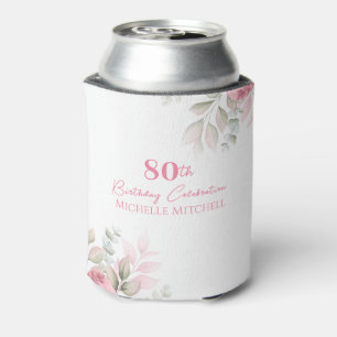 Custom 80th Birthday Pink Watercolor Floral Can Cooler