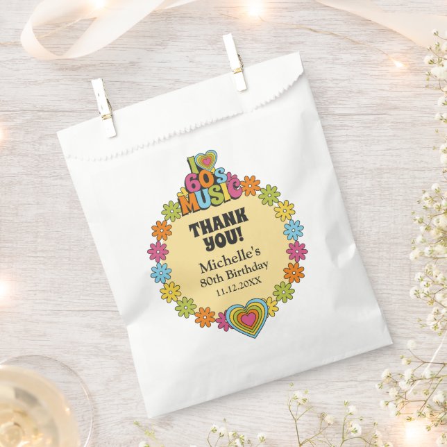 Custom 80th Birthday Retro 60s Music Theme Favour Bags (Clipped)