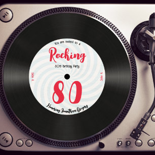 Custom 80th Birthday Retro Music Record Rocking Invitation