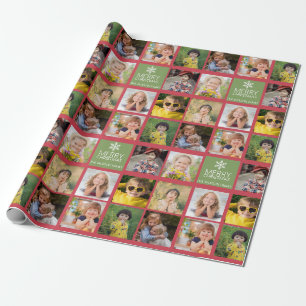 Custom 8 Photo Christmas Collage Red Green  Wrapping Paper