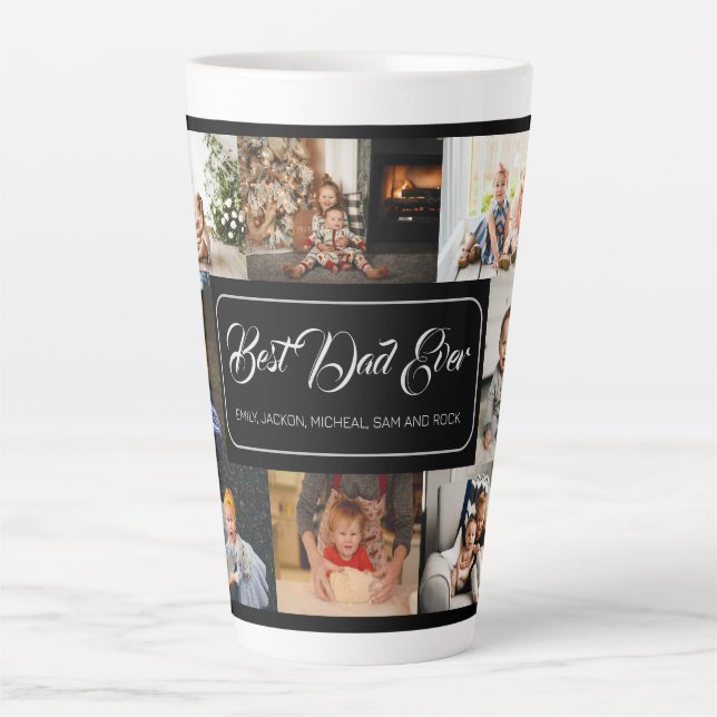 Custom 8 Photo Collage Best Dad Ever Water Bottle Latte Mug (Front)
