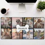 Custom 8 Photo Collage Dog Bone Pet Black Desk Mat<br><div class="desc">Showcase your furry best friend with this black dog photo desk mat! Featuring a sleek black background, a collage of eight adorable photos, and a cute dog bone with your dog's name, this desk mat is the perfect way to brighten up your workspace and keep your beloved companion close. Made...</div>