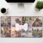 Custom 8 Photo Collage Dog Bone Pet Pink Desk Mat<br><div class="desc">Showcase your furry best friend with this pink dog photo desk mat! Featuring a sleek pink background, a collage of eight adorable photos, and a cute dog bone with your dog's name, this desk mat is the perfect way to brighten up your workspace and keep your beloved companion close. Made...</div>
