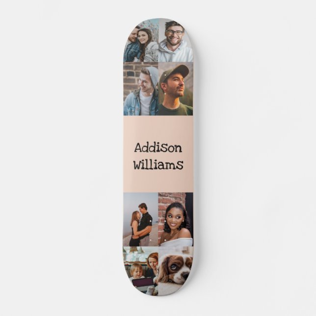 Custom 8 Photo collage Personalised Name Blush Skateboard (Front)